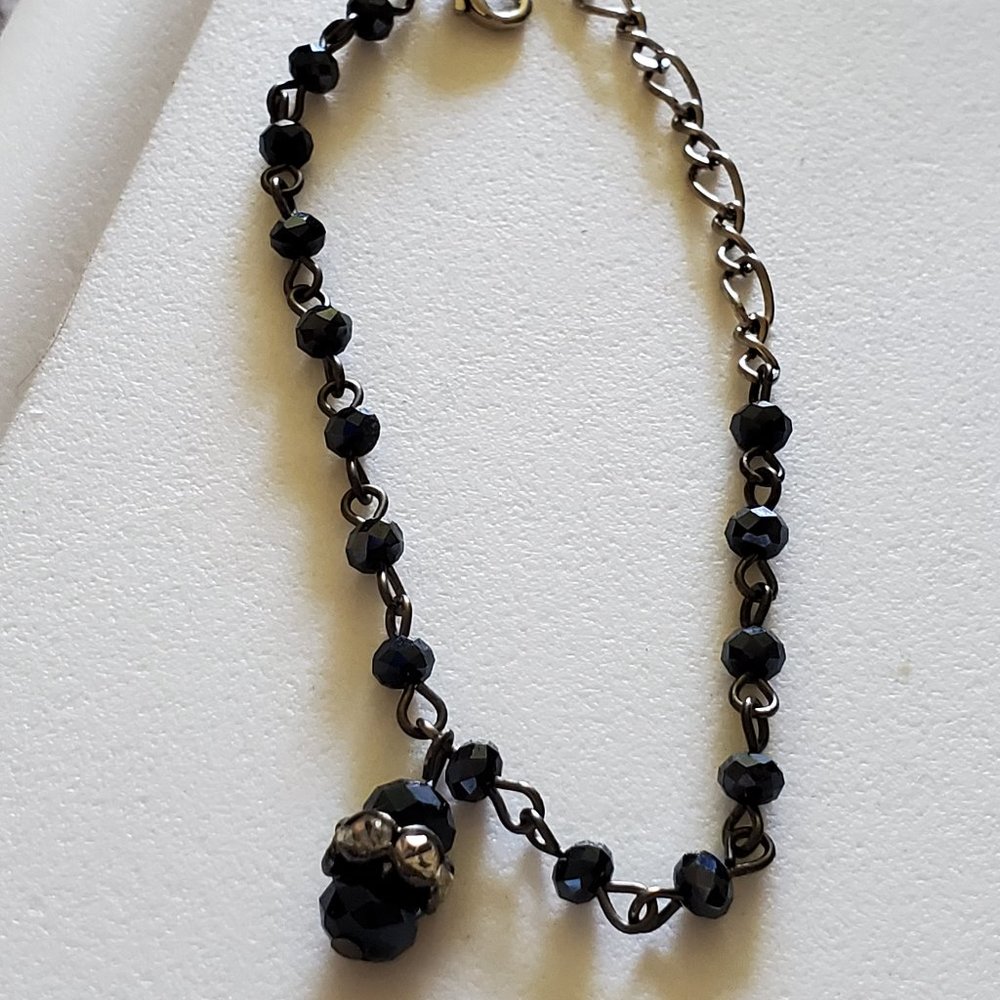 Dark Blue Glass Bead Bracelet Handmade Artisan 8"